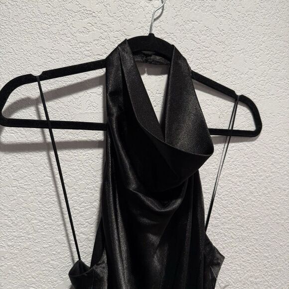 Morgan & Company Juniors Halter-neck Feather Trim Black Mini Dress Women’s 7 NWT - Picture 4 of 11